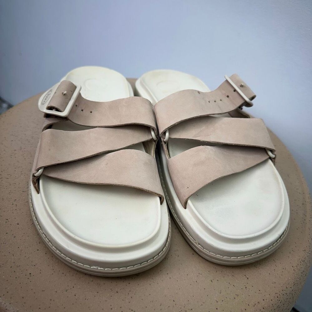 Chaco Women’s The Townes Slide Angora Cream Tan Nubuck Leather Slide Sandal - Picture 4 of 13